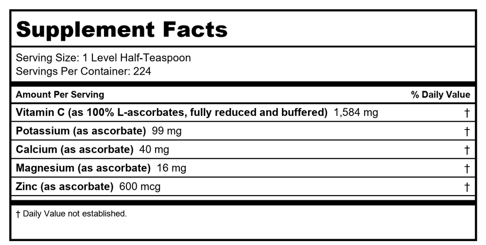 Perque - Potent C Guard Buffered Ascorbate Powder - 16 oz. - Supplement Facts panel