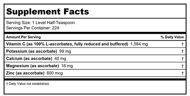 Perque - Potent C Guard Buffered Ascorbate Powder - 16 oz. - Supplement Facts panel