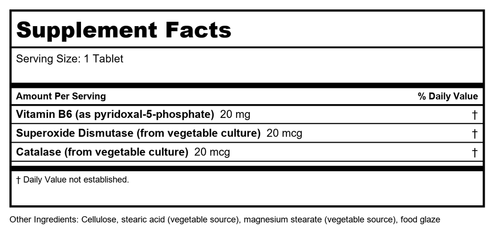 Biotics Research B6 Phosphate 100 Tablets - Supplement Facts panel