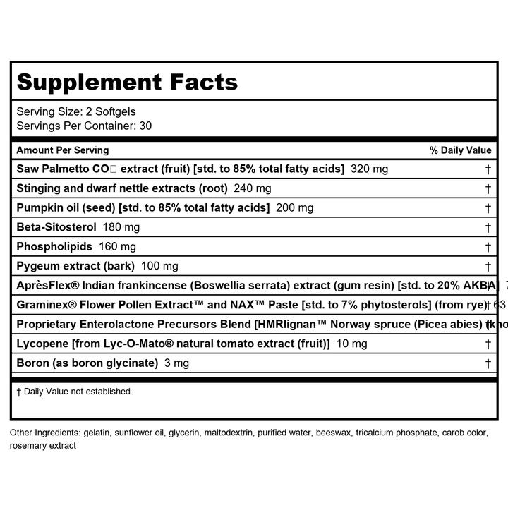 Life Extension Ultra Prostate Formula 60 Softgels - Supplement Facts panel
