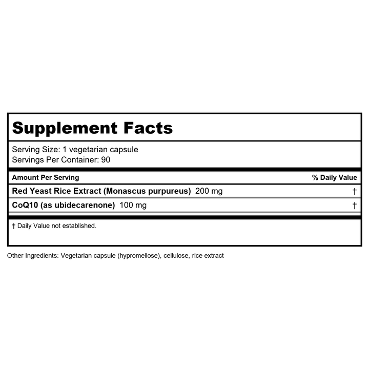 Apex Energetic Red Yeast Rice Q-Caps 90 Capsules - K96 - Supplement Facts panel