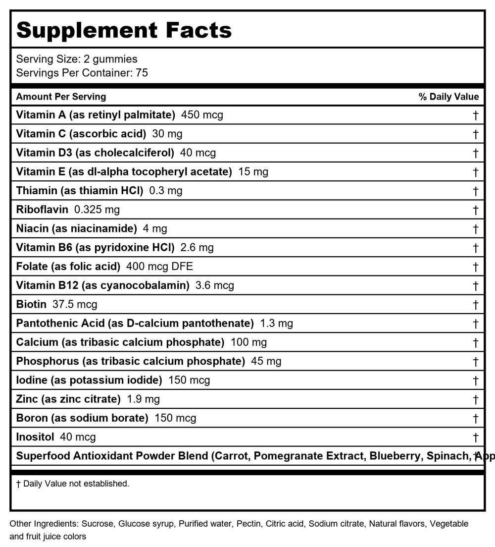 Nature's Way Alive! Women’s Gummy Multivitamins 150 Count - - Supplement Facts panel
