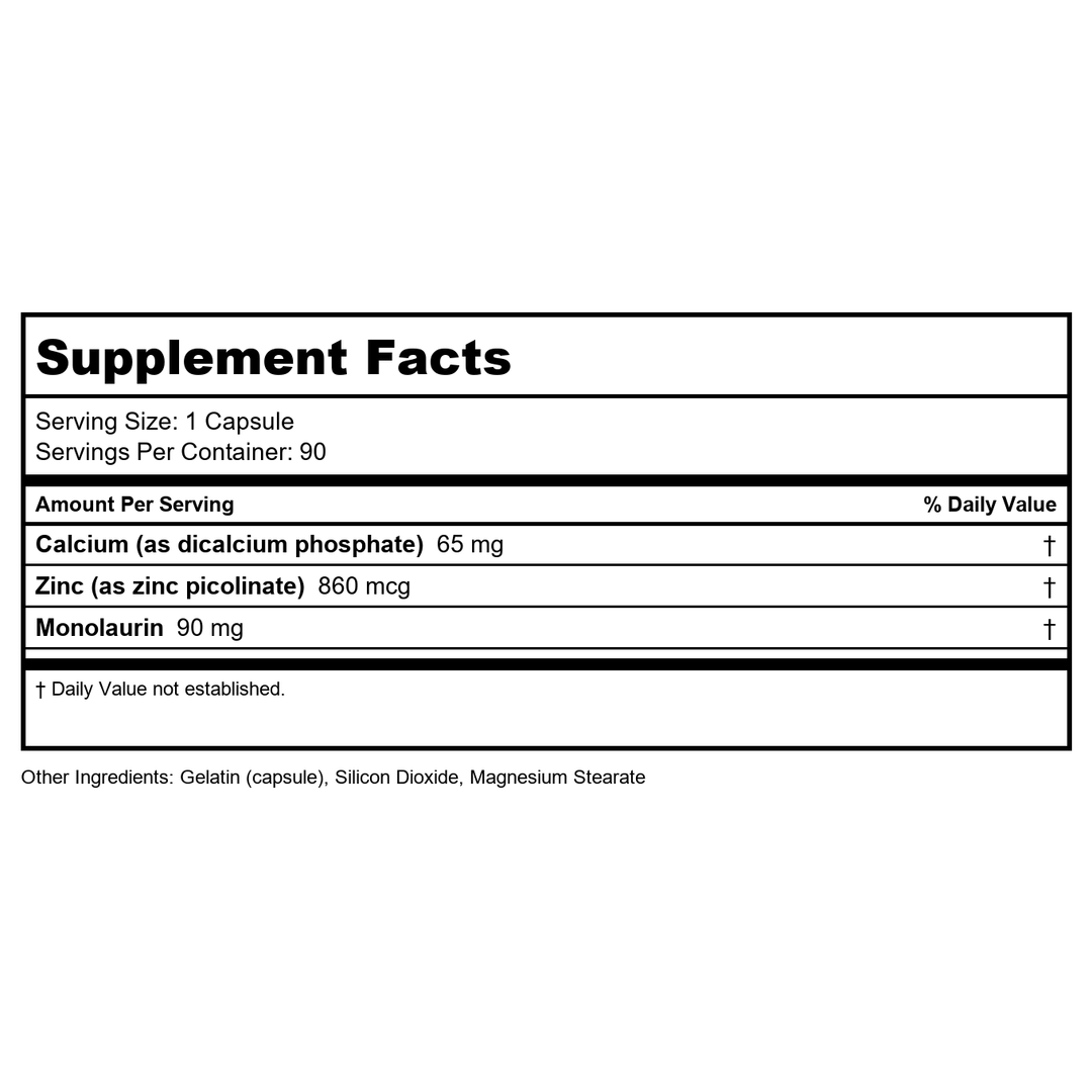 Ecological Formulas Viricidin 90 Capsules - Supplement Facts panel