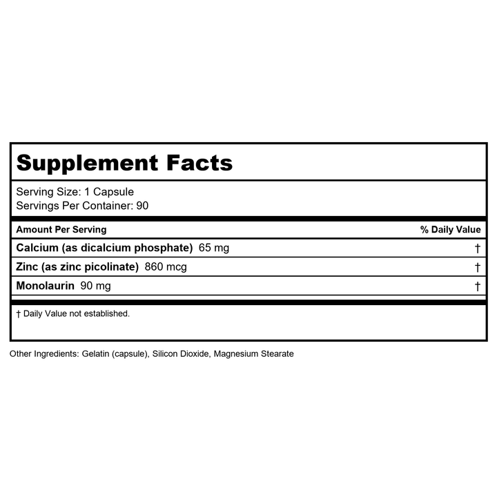 Ecological Formulas Viricidin 90 Capsules - Supplement Facts panel
