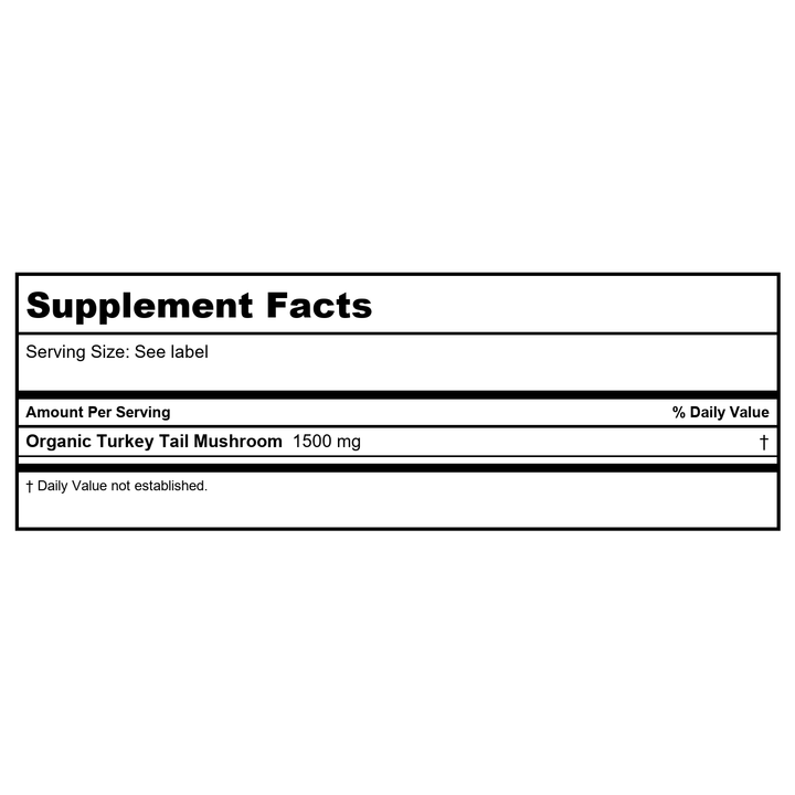 Brain Forza - Organic Turkey Tail Mushroom 1500 mg. - 90 Capsules - Supplement Facts panel