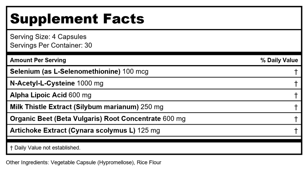 Divine Health - Liver Detox - 42 Capsules - Supplement Facts panel