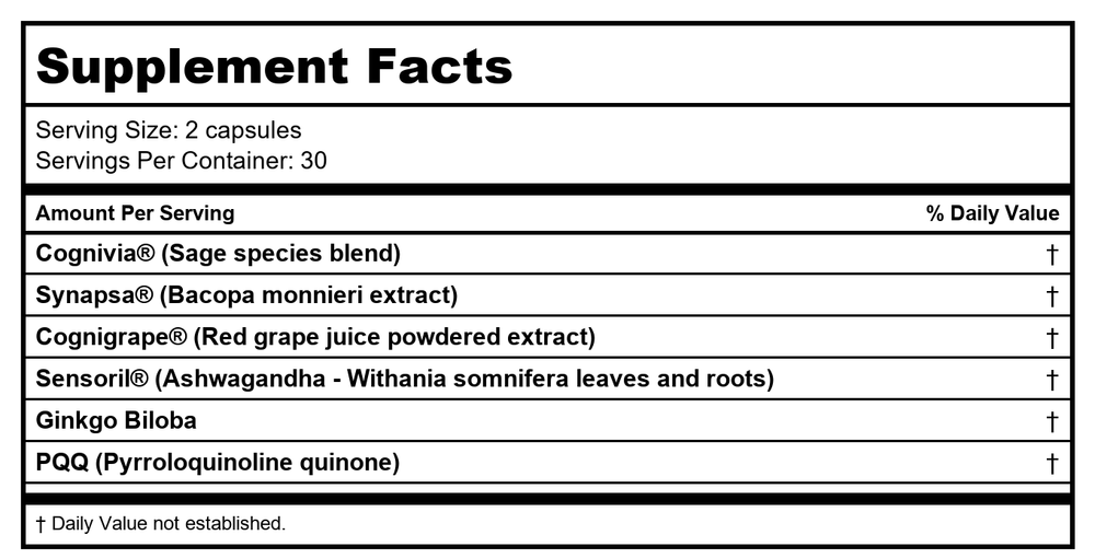 Nature's Answer - CogniMAX Memory & Concentration Support - 60 Vegetarian Capsules - Supplement Facts panel