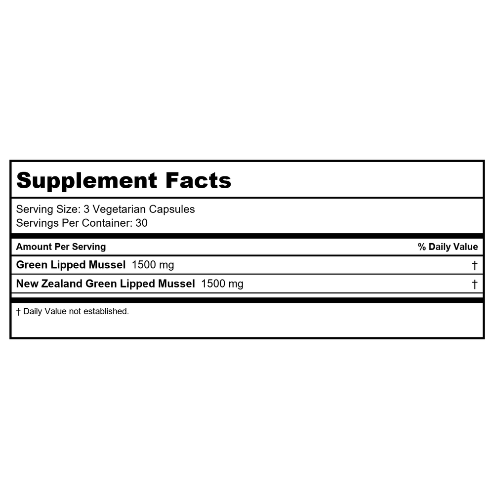 Nature's Life - New Zealand Green Lipped Mussel Joint Support 1500 mg. - 90 Vegetarian Capsules - Supplement Facts panel