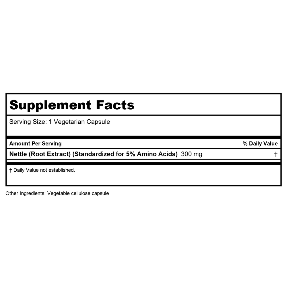 Nature's Herbs - Nettle Root-Power - 60 Capsules - Supplement Facts panel