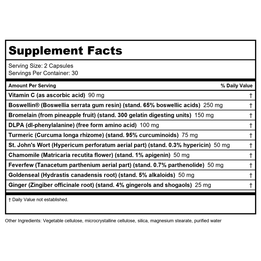Natures Plus - Herbal Actives InflamActin - 60 Vegetarian Capsules - Supplement Facts panel