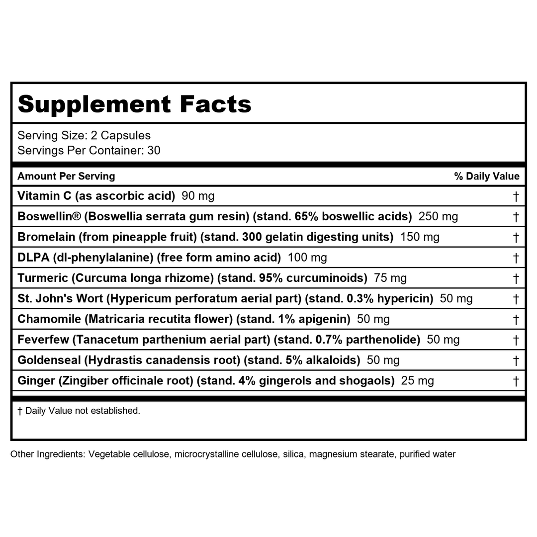 Natures Plus - Herbal Actives InflamActin - 60 Vegetarian Capsules - Supplement Facts panel