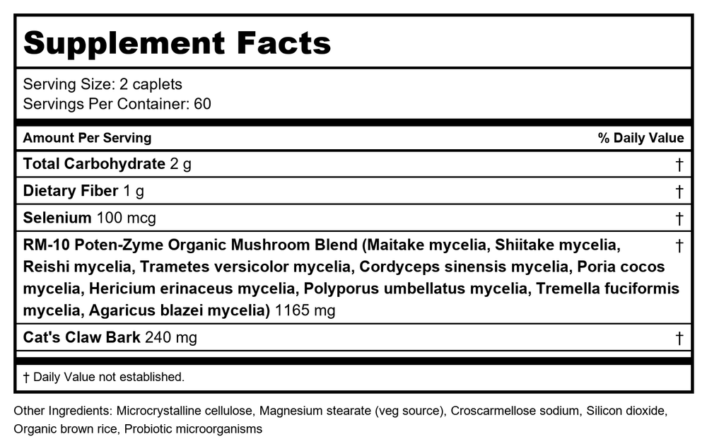 Garden of Life - RM-10 Immune System Food - 120 Vegetarian Caplet(s) - Supplement Facts panel