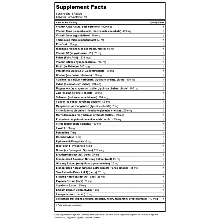 Solgar - Male Multiple - 120 Tablets - Supplement Facts panel