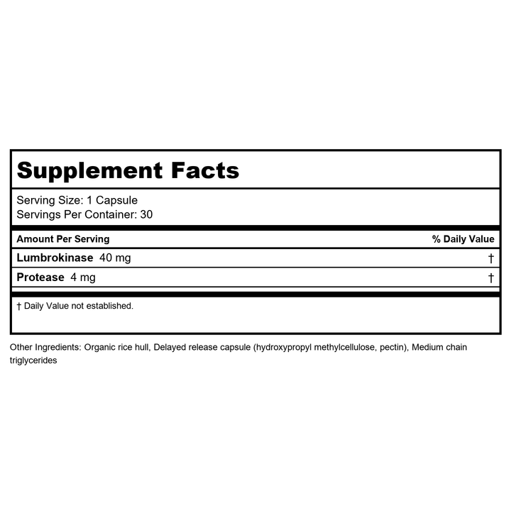 Dr. Mercola - Lumbrokinase Enzymes Formula - 30 Capsules - Supplement Facts panel