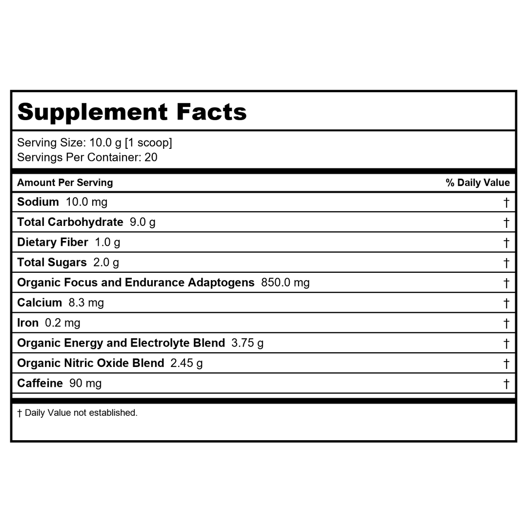 Ora - Renewable Energy Performance Pre-Workout Powder 20 Servings Beet &amp; Pomegranate - 7.1 oz. - Supplement Facts panel