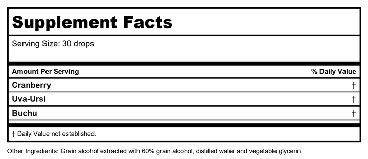 Herbs Etc - CranBladder ReLeaf Professional Strength - 1 fl. oz. - Supplement Facts panel
