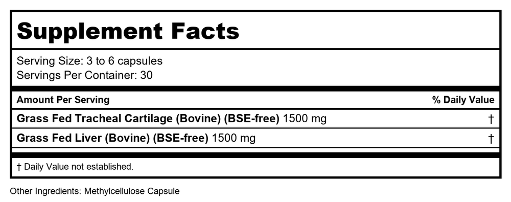 Codeage - Beef Organs Grass-Fed & Pasture Raised - 180 Capsules - Supplement Facts panel