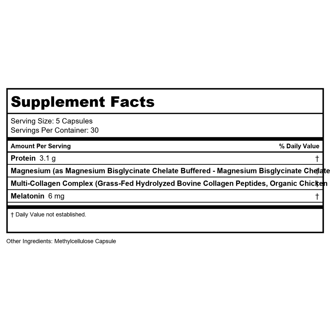 Codeage - Multi Collagen Beauty Night with 5-HTP Lavendar L-Theanine &amp; Melatonin - 150 Capsules - Supplement Facts panel