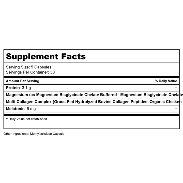 Codeage - Multi Collagen Beauty Night with 5-HTP Lavendar L-Theanine &amp; Melatonin - 150 Capsules - Supplement Facts panel