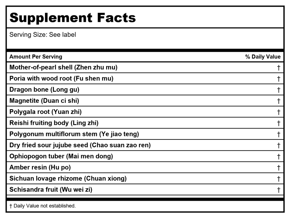 Kan Herb Chinese Modular Solutions Comfort Shen 1oz - Supplement Facts panel