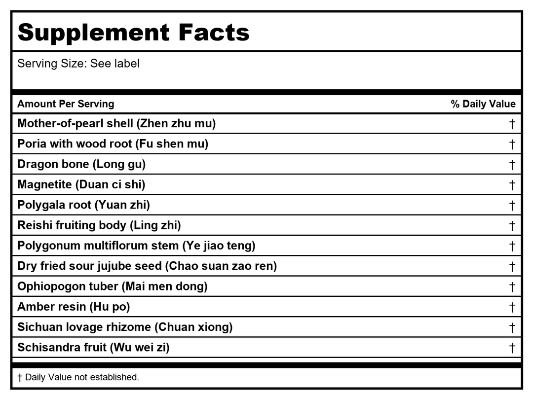 Kan Herb Chinese Modular Solutions Comfort Shen 1oz - Supplement Facts panel