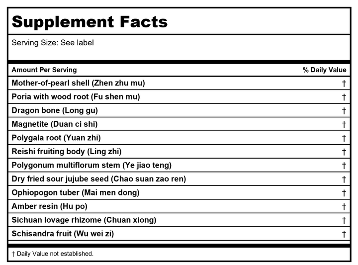 Kan Herb Chinese Modular Solutions Comfort Shen 1oz - Supplement Facts panel