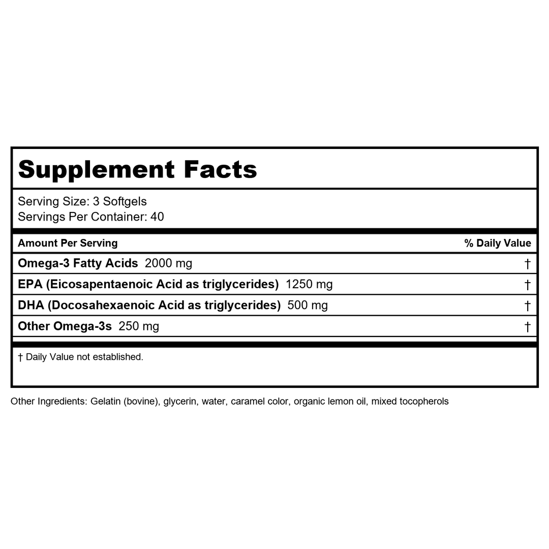 Puori - O3 Ultra Pure Omega-3 Fish Oil 2000 mg. - 120 Softgels - Supplement Facts panel