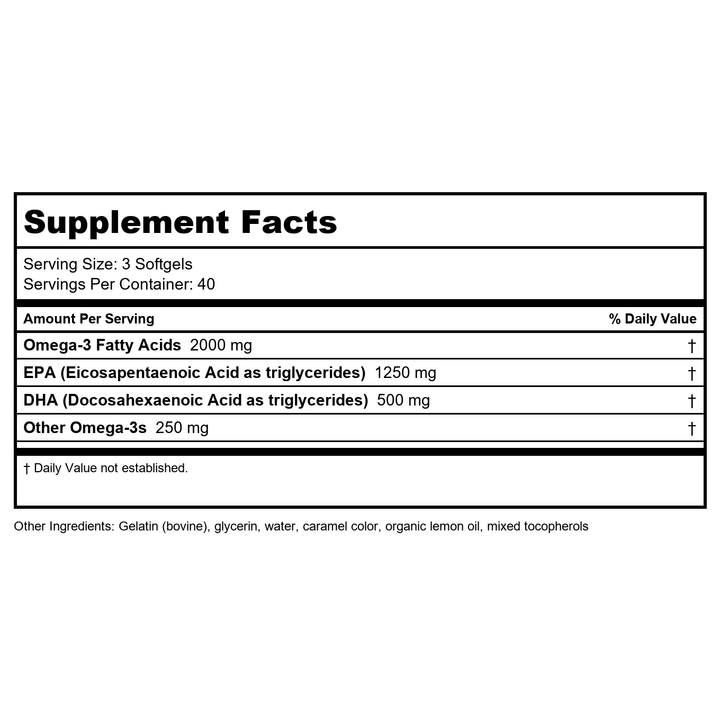 Puori - O3 Ultra Pure Omega-3 Fish Oil 2000 mg. - 120 Softgels - Supplement Facts panel