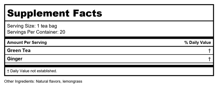 Tazo - Green Tea Green Ginger - 20 Tea Bags - Supplement Facts panel