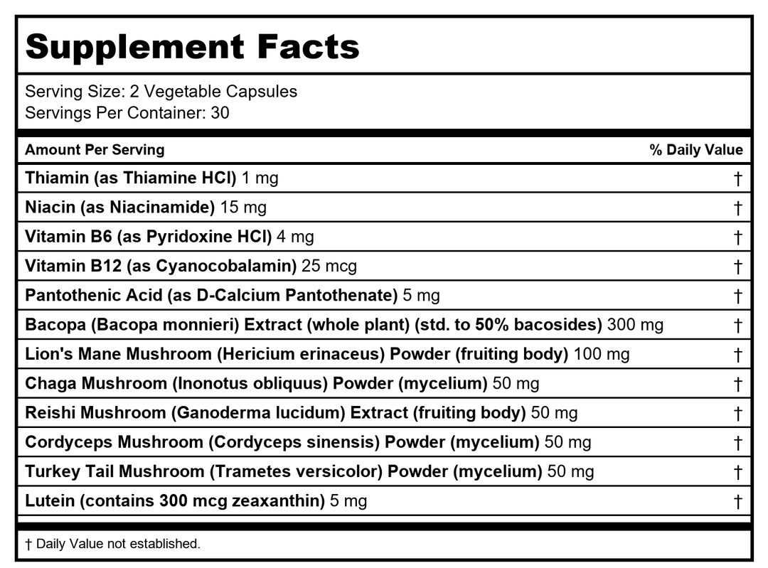 BetterBrand - Better Focus - 60 Vegetable Capsule(s) - Supplement Facts panel