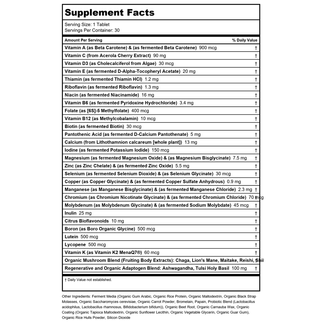 True Grace - Cordyceps Fruiting Body Organic Mushroom Extract - 60 Vegan Capsules - Supplement Facts panel