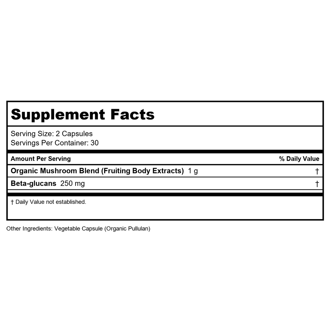 True Grace - Myco-Renew Fruiting Body Organic Mushroom Blend - 60 Vegan Capsules - Supplement Facts panel