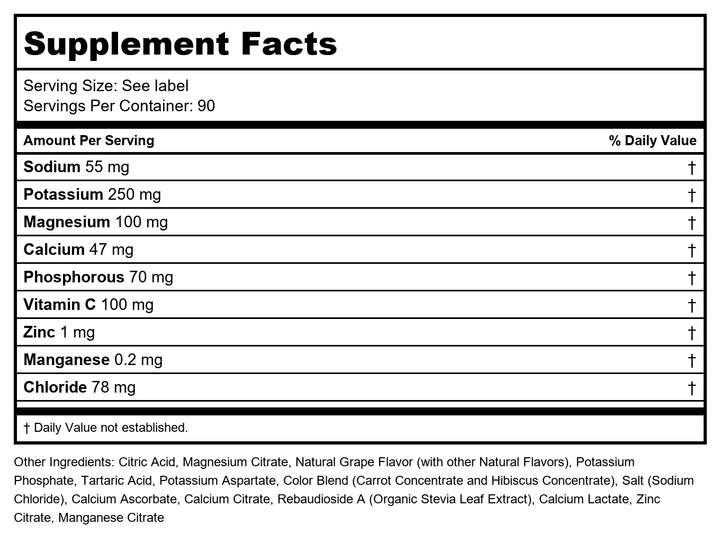 Ultima Health Products - Ultima Replenisher Non-GMO Keto Electrolyte Powder 90 Servings Grape - 10.8 oz. - Supplement Facts panel