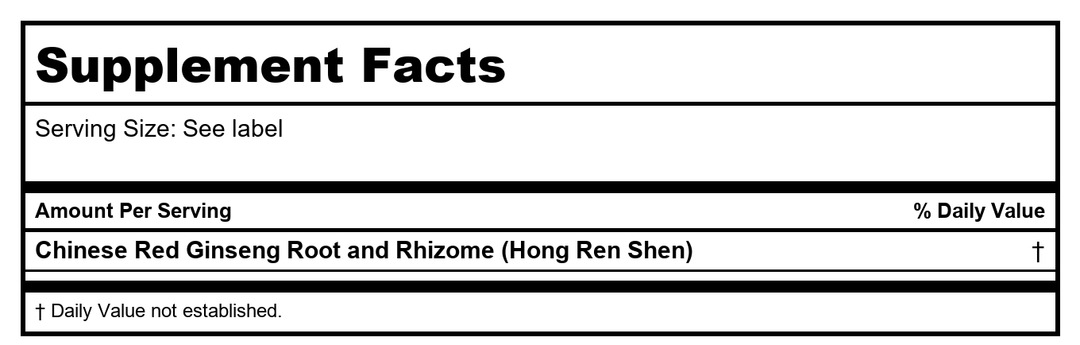 Kan Herb Singles Chinese Red Ginseng Root 2oz - Supplement Facts panel