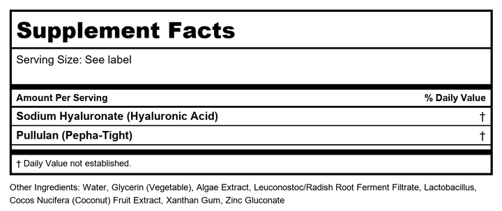 Hyalogic - Episilk Instant Facelift Face Serum with Hyaluronic Acid &amp; Pepha-Tight - 1 fl. oz. - Supplement Facts panel