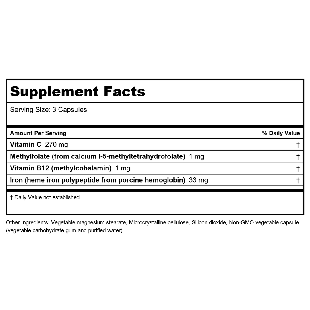 NFH Heme Iron SAP 60 Capsules - Supplement Facts panel