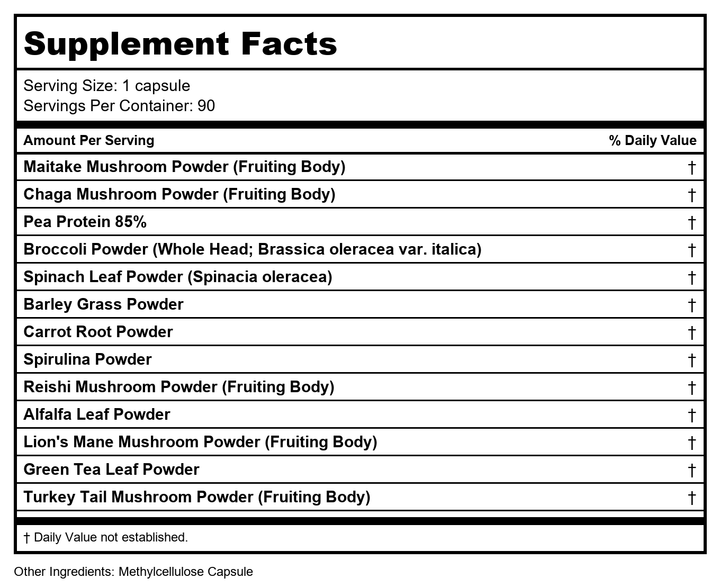 Codeage - Amen Veggies Super Greens Complex Formula - 90 Vegetable Capsule(s) - Supplement Facts panel