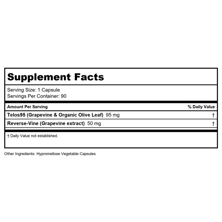 Longevity by Nature - Telos95 Telomere Health Support - 30 Capsules - Supplement Facts panel