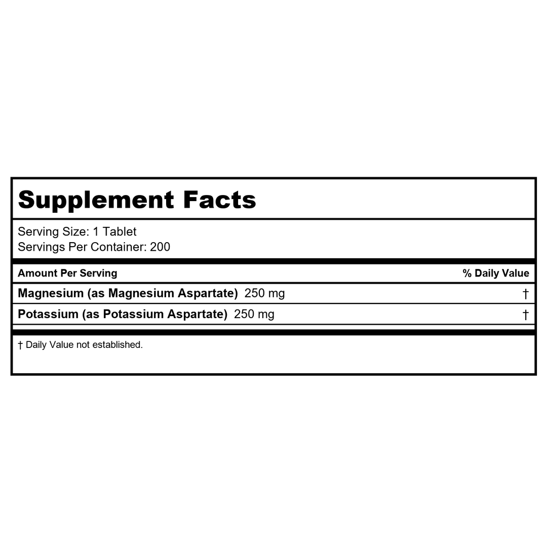 Advanced Research - K-MG Potassium Magnesium Aspartate Complex - 200 Tablets - Supplement Facts panel
