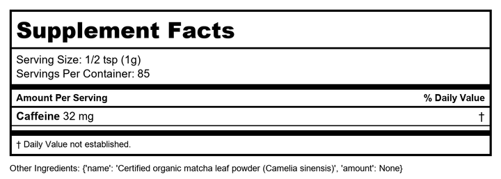 Navitas Organics - Organic Matcha Powder - 3 oz. - 3 Pack - Supplement Facts panel