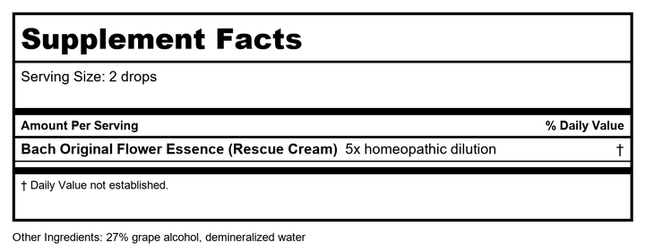Bach Rescue Cream 30 Grams - 3 Pack - Supplement Facts panel