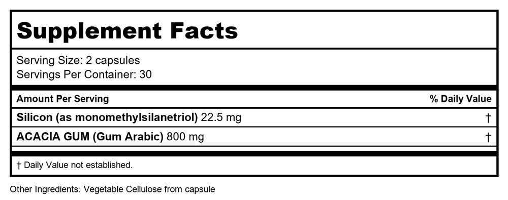 Orgono - Living Silica Collagen Booster - 120 Capsules - Supplement Facts panel