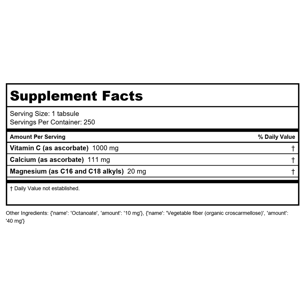 Perque - Potent C Guard Ascorbate 1000 mg. - 250 Tabsule(s) - Supplement Facts panel
