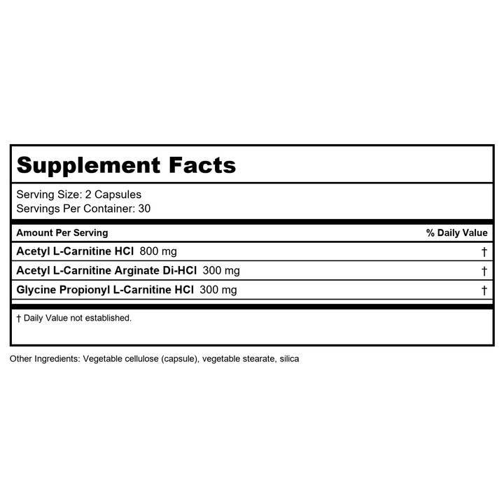 Life Extension Optimized Carnitine 60 Capsules - Supplement Facts panel