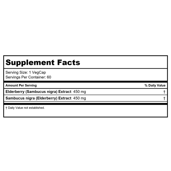 Solaray - Elderberry Sambucus Nigra 450 mg. - 100 Capsules - 2 Pack - 12445 - Supplement Facts panel