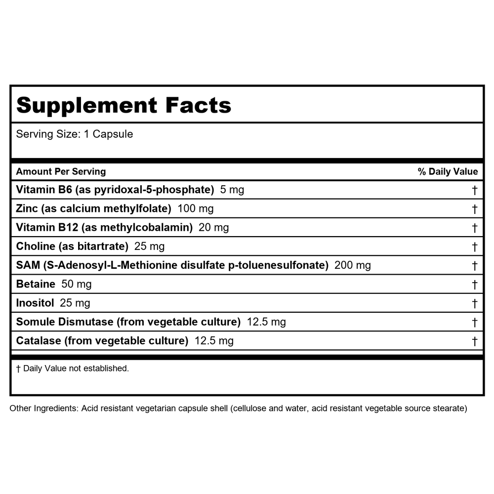 Biotics Research SAMethylate Plus 60 Capsules - Supplement Facts panel