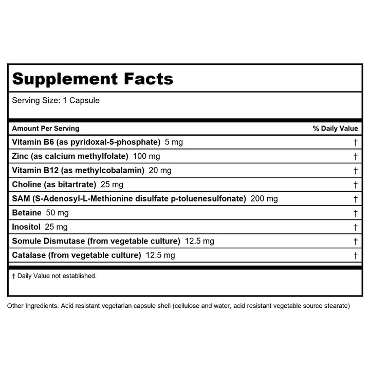 Biotics Research SAMethylate Plus 60 Capsules - Supplement Facts panel