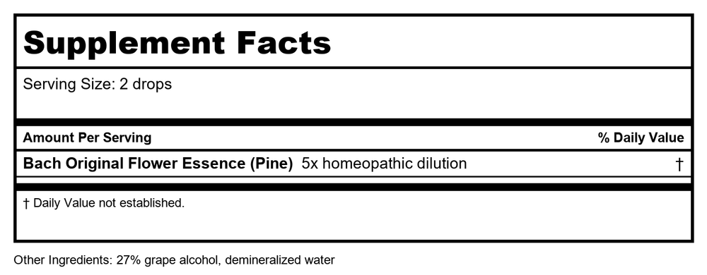 Bach Pine 20ml - Supplement Facts panel