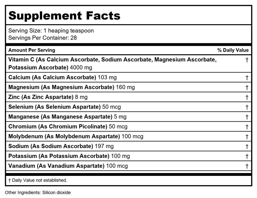 Progena Hypo-Scorbate 162 Grams - Supplement Facts panel