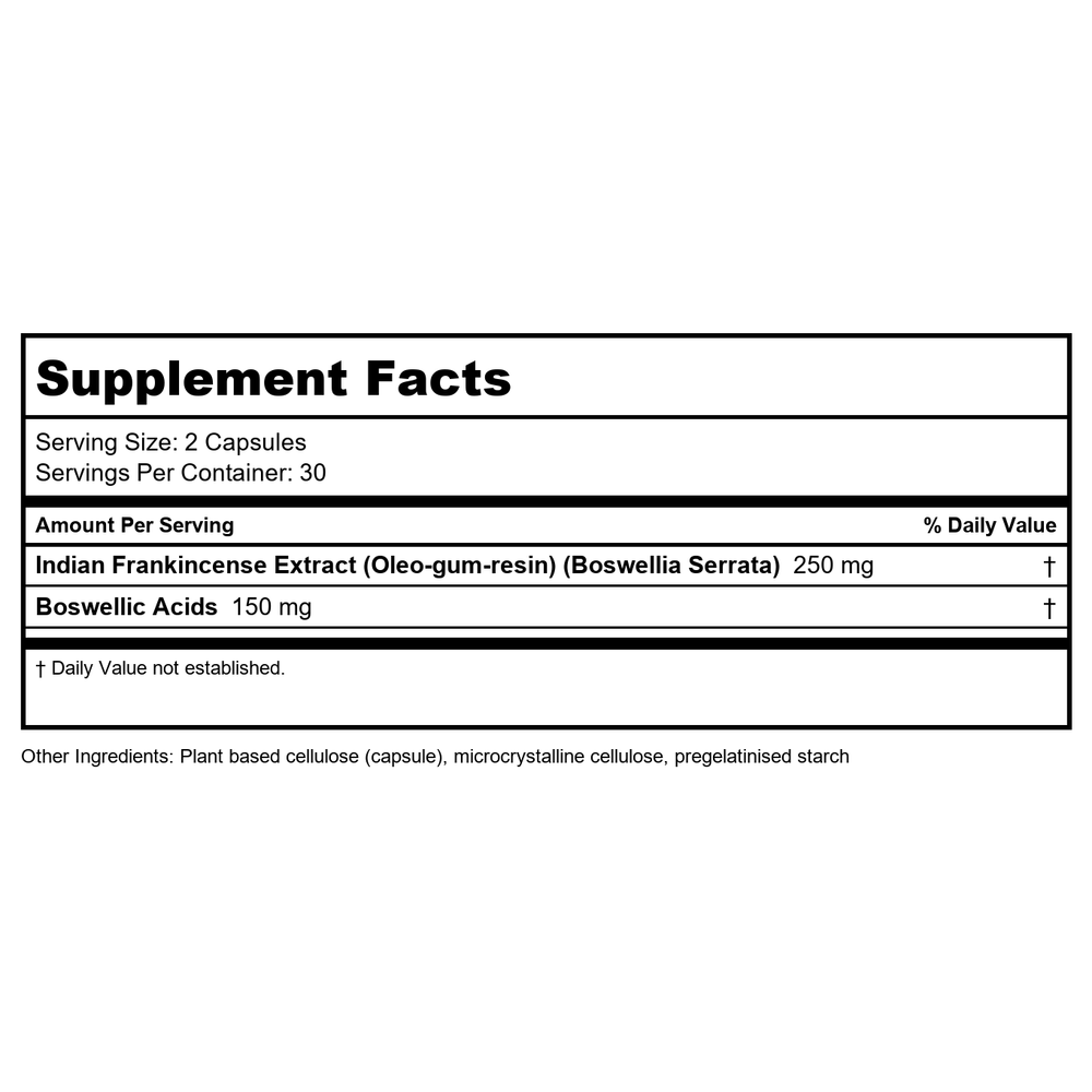 Himalaya Herbal Healthcare - Boswellia Joint Support - 60 Vegetarian Capsules - 2 Pack - Supplement Facts panel